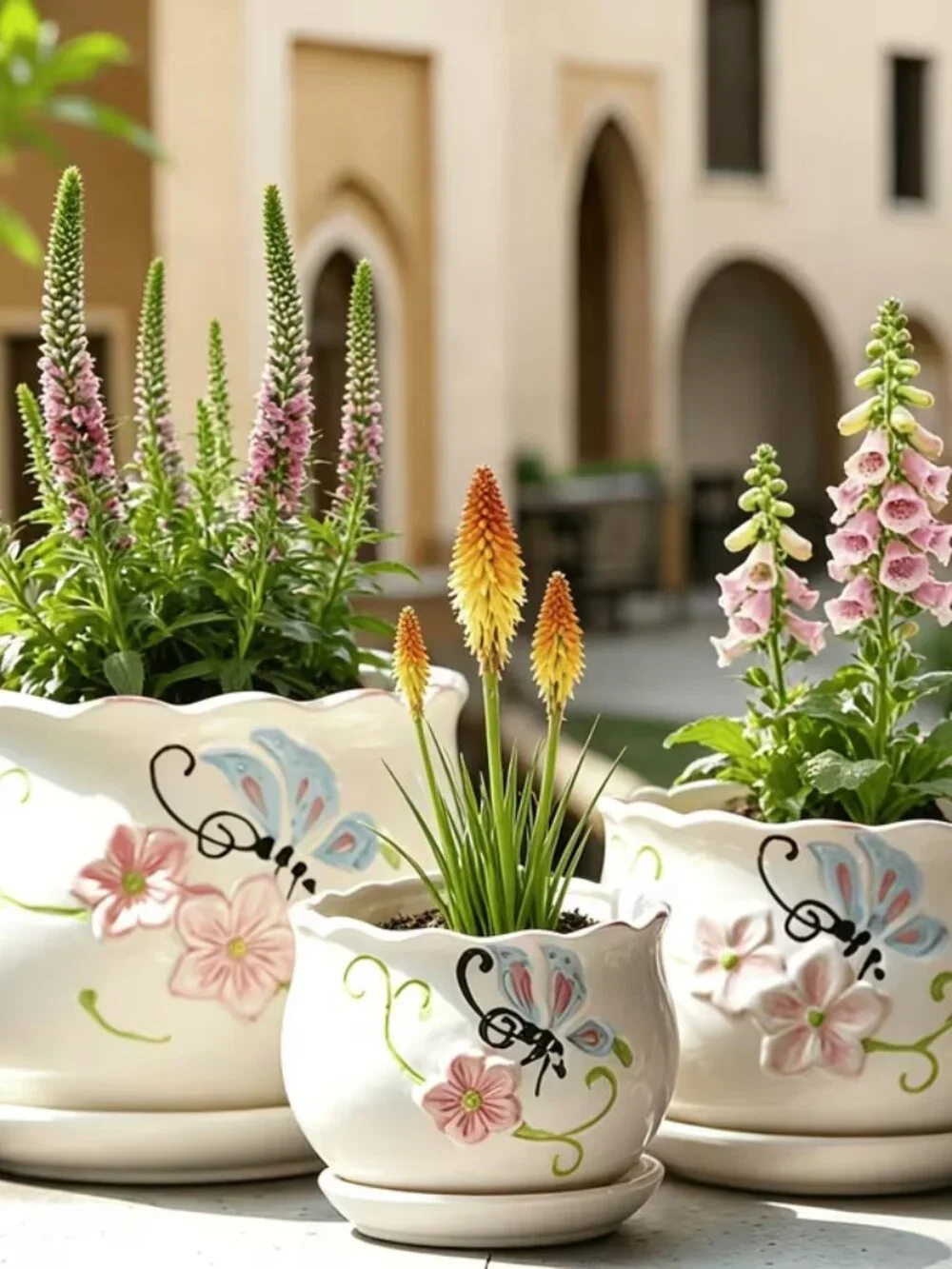 Butterfly/Flowers Ceramic Planters - set of 3 - set must be purchased separately